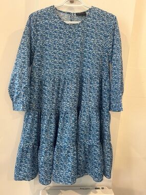 Blue Floral Tiered Midi Dress